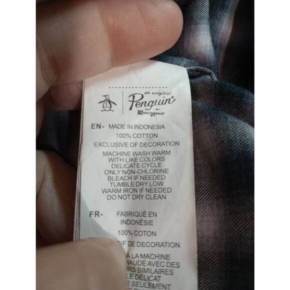 Penguin Shirt Men's Extra Large Gray Gingham - Picture 6 of 7